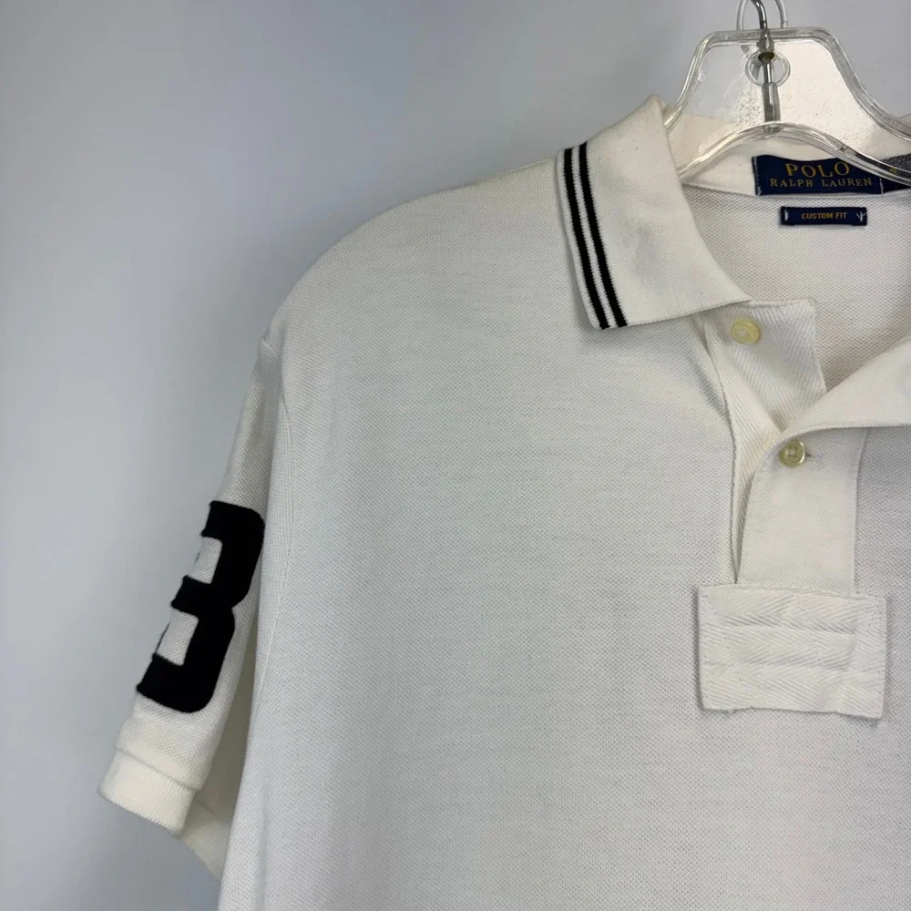 Polo Ralph Lauren Mens Big Pony Polo Shirt White Custom Fit Size M Black Logo 3